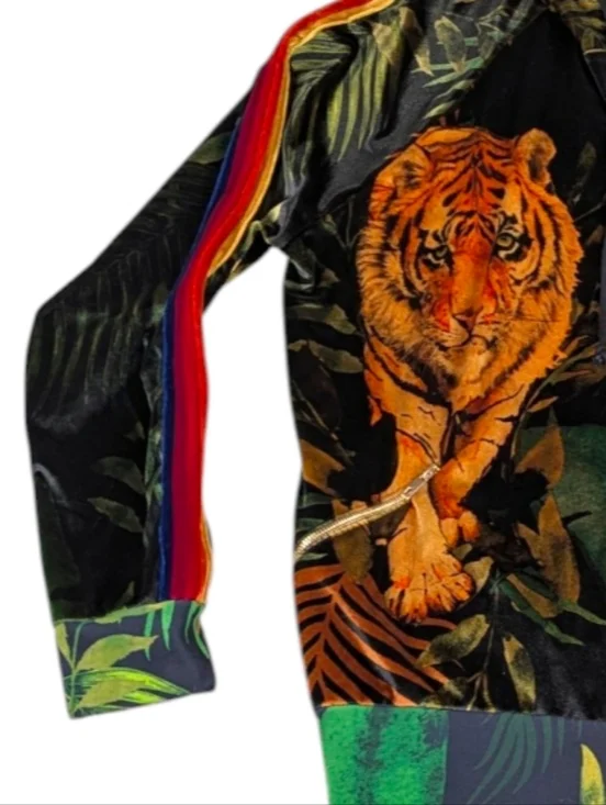 Aviator Nation Tiger Jungle Velvet Track Suit Rainbow Stripe Top XL Pant L F390 - Picture 11 of 14